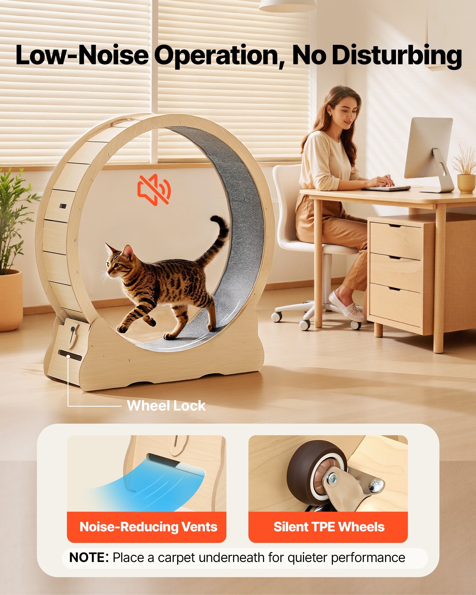 Cat Exercise Wheel, 48 In Wooden Cat Running Wheel For Indoor Cats Up To 28 Lbs, Cats Treadmill With Carpeted Runway & Locking Mechanism, Quiet Roller Kitten Sport Toys For Pets Fitness & Health  (34)  ⭐⭐⭐⭐⭐
