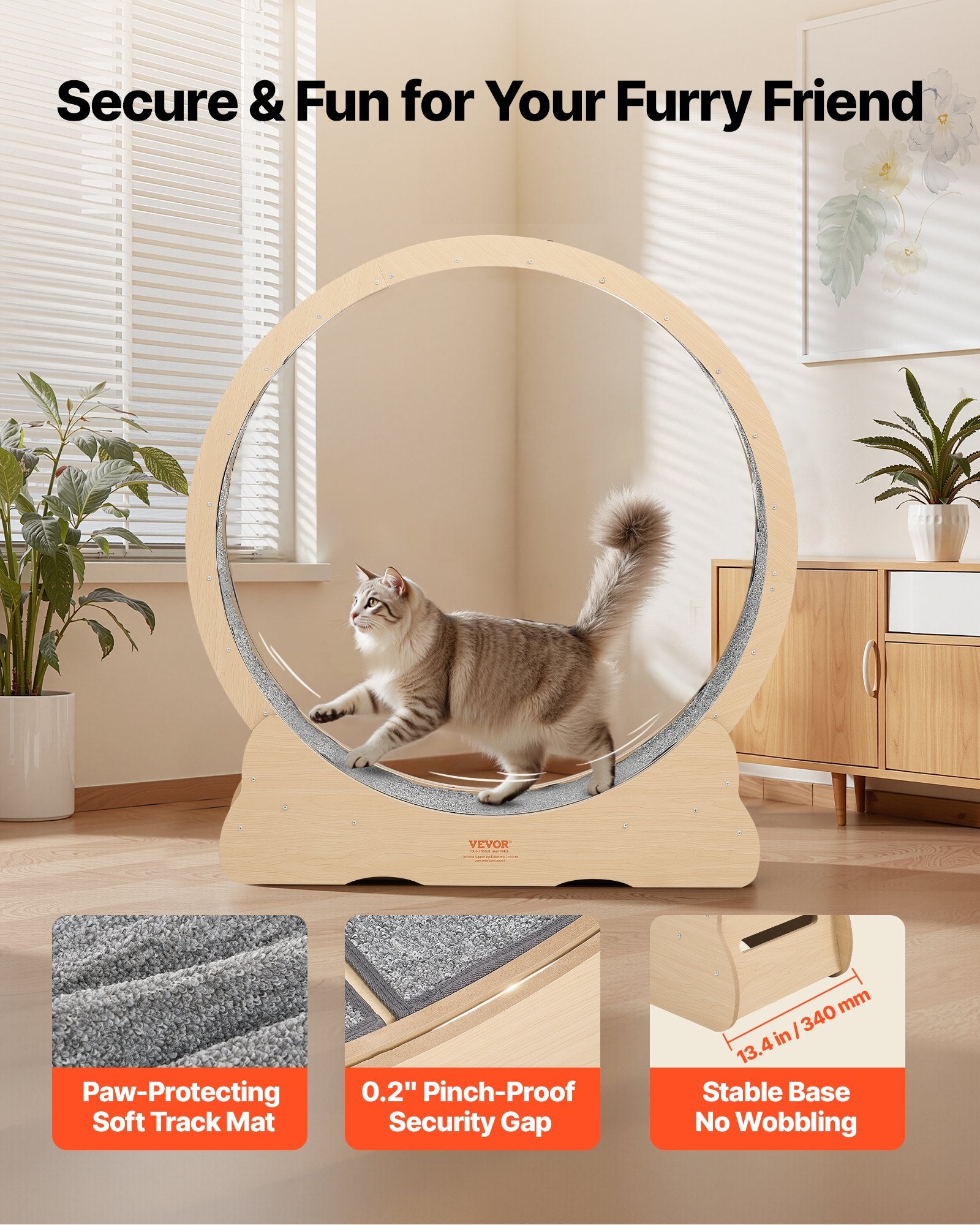 Cat Exercise Wheel, 48 In Wooden Cat Running Wheel For Indoor Cats Up To 28 Lbs, Cats Treadmill With Carpeted Runway & Locking Mechanism, Quiet Roller Kitten Sport Toys For Pets Fitness & Health  (34)  ⭐⭐⭐⭐⭐